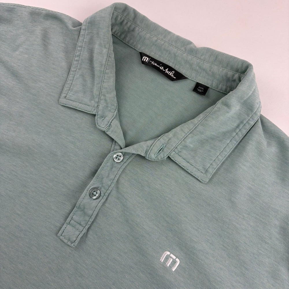 TravisMathew Polo Shirt Mens XXXL Sage Green Pima Cotton Blend Micro-Stripe Golf